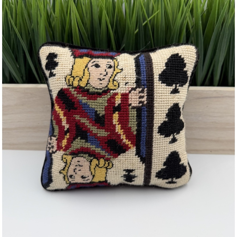 Jack of Clubs Needlepoint Decorative Throw Pillow Velvet Backed Deck Cards